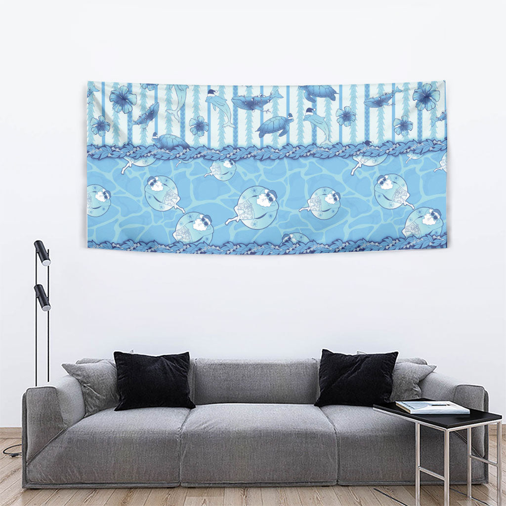 Hawaii Christmas In July Tapestry Sky Blue Mele Kalikimaka Sea Animals