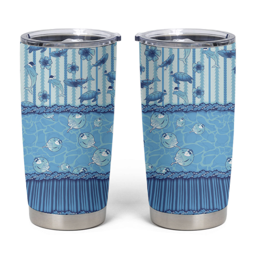 Hawaii Christmas In July Tumbler Cup Sky Blue Mele Kalikimaka Sea Animals