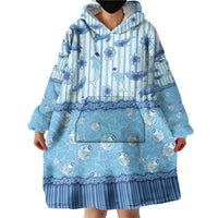 Hawaii Christmas In July Wearable Blanket Hoodie Sky Blue Mele Kalikimaka Sea Animals