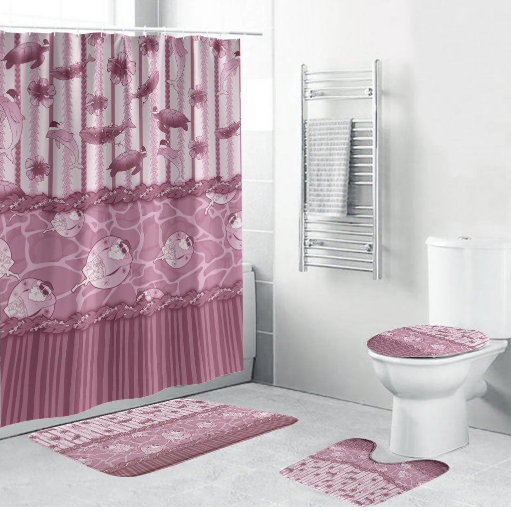 Hawaii Christmas In July Bathroom Set Dusty Pink Mele Kalikimaka Sea Animals