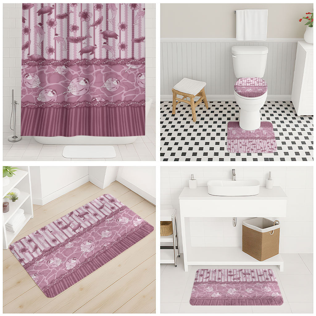 Hawaii Christmas In July Bathroom Set Dusty Pink Mele Kalikimaka Sea Animals