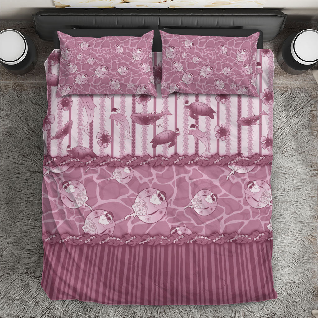 Hawaii Christmas In July Bedding Set Dusty Pink Mele Kalikimaka Sea Animals