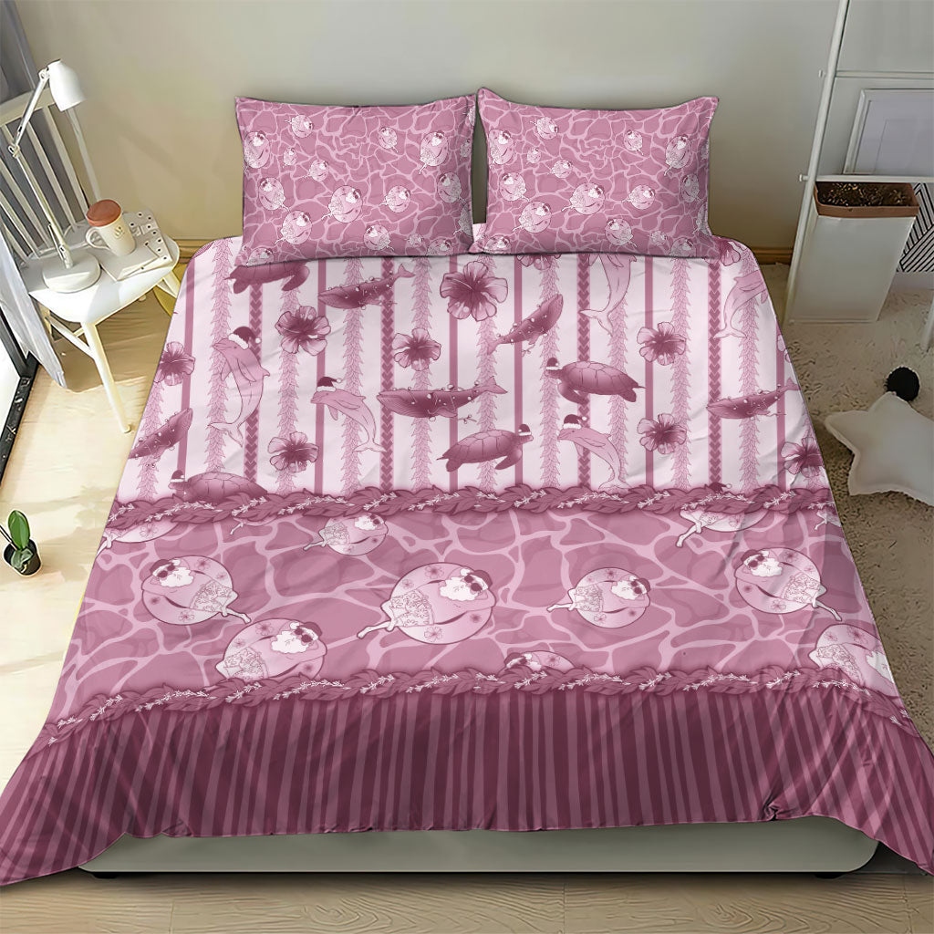 Hawaii Christmas In July Bedding Set Dusty Pink Mele Kalikimaka Sea Animals