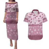 Hawaii Christmas In July Couples Matching Puletasi and Hawaiian Shirt Dusty Pink Mele Kalikimaka Sea Animals