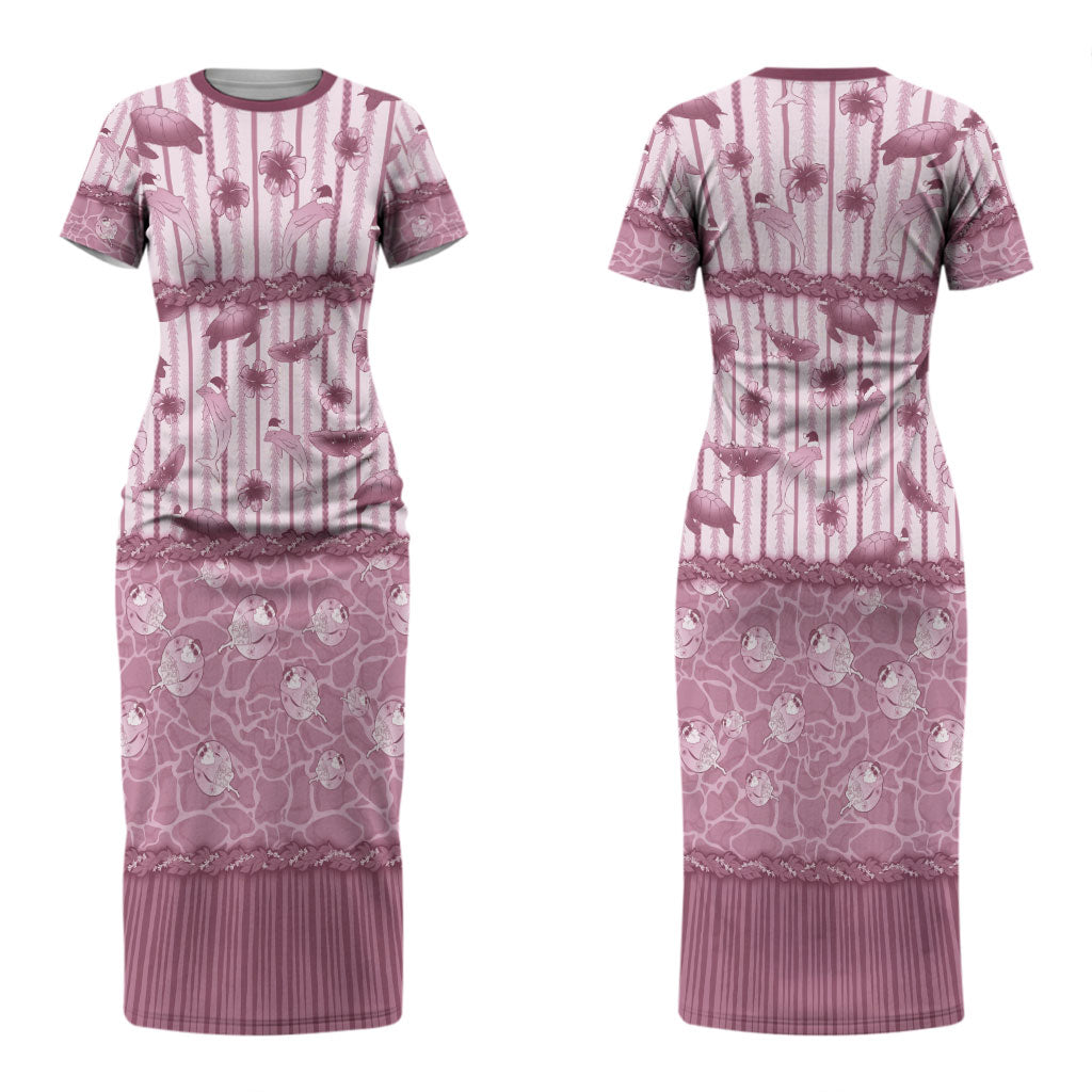 Hawaii Christmas In July Couples Matching Short Sleeve Bodycon Dress and Long Sleeve Button Shirt Dusty Pink Mele Kalikimaka Sea Animals DT05 - Polynesian Pride