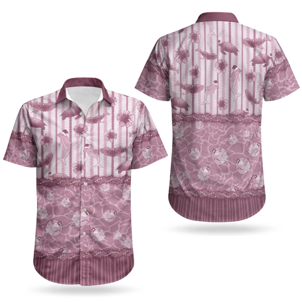 Hawaii Christmas In July Couples Matching Summer Maxi Dress and Hawaiian Shirt Dusty Pink Mele Kalikimaka Sea Animals DT05 - Polynesian Pride
