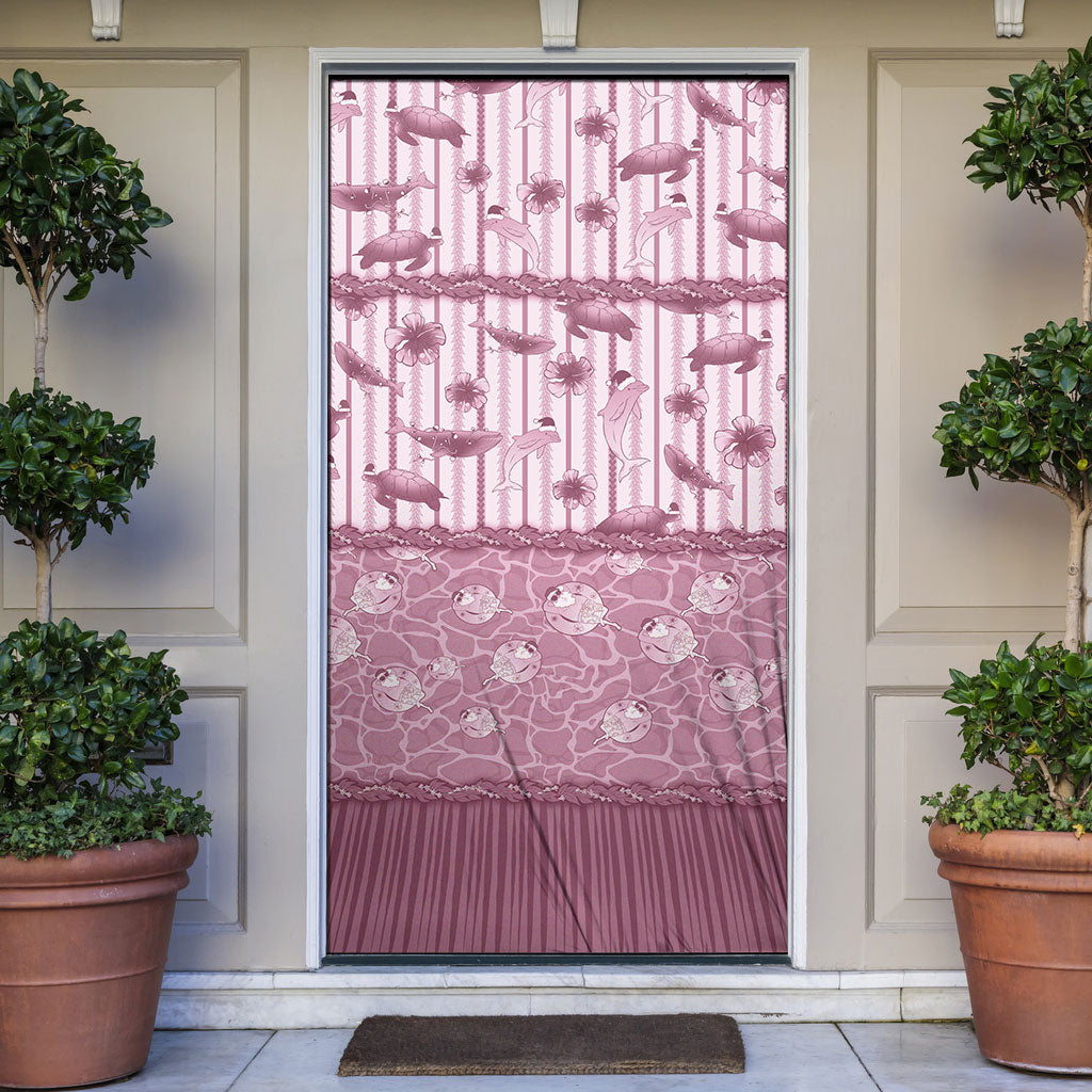 Hawaii Christmas In July Door Cover Dusty Pink Mele Kalikimaka Sea Animals