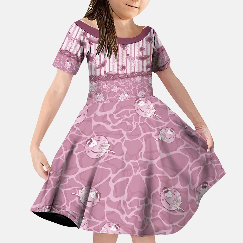 Hawaii Christmas In July Family Matching Long Sleeve Bodycon Dress and Hawaiian Shirt Dusty Pink Mele Kalikimaka Sea Animals