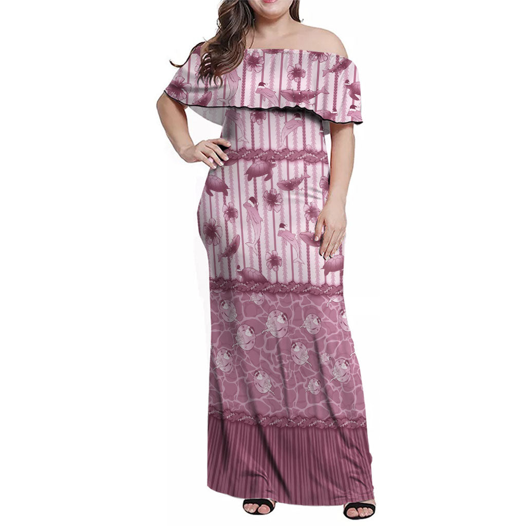 Hawaii Christmas In July Family Matching Off Shoulder Maxi Dress and Hawaiian Shirt Dusty Pink Mele Kalikimaka Sea Animals
