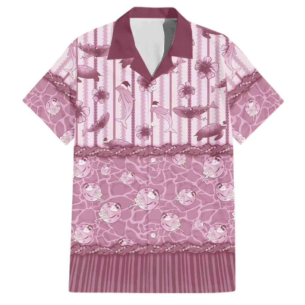 Hawaii Christmas In July Family Matching Tank Maxi Dress and Hawaiian Shirt Dusty Pink Mele Kalikimaka Sea Animals