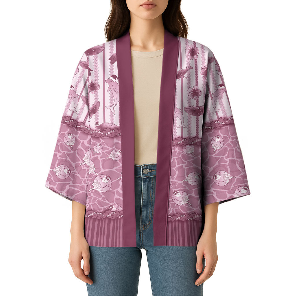Hawaii Christmas In July Kimono Dusty Pink Mele Kalikimaka Sea Animals