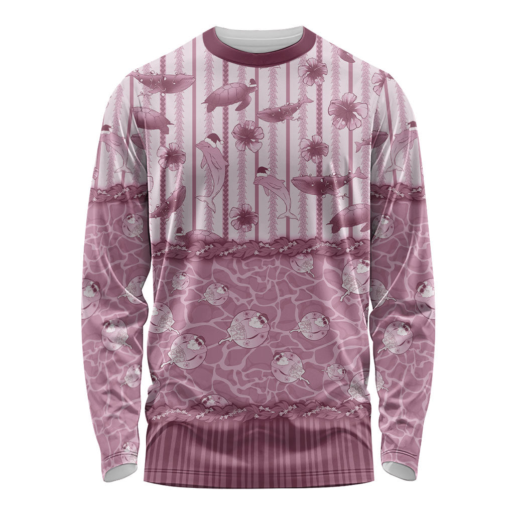 Hawaii Christmas In July Long Sleeve Shirt Dusty Pink Mele Kalikimaka Sea Animals