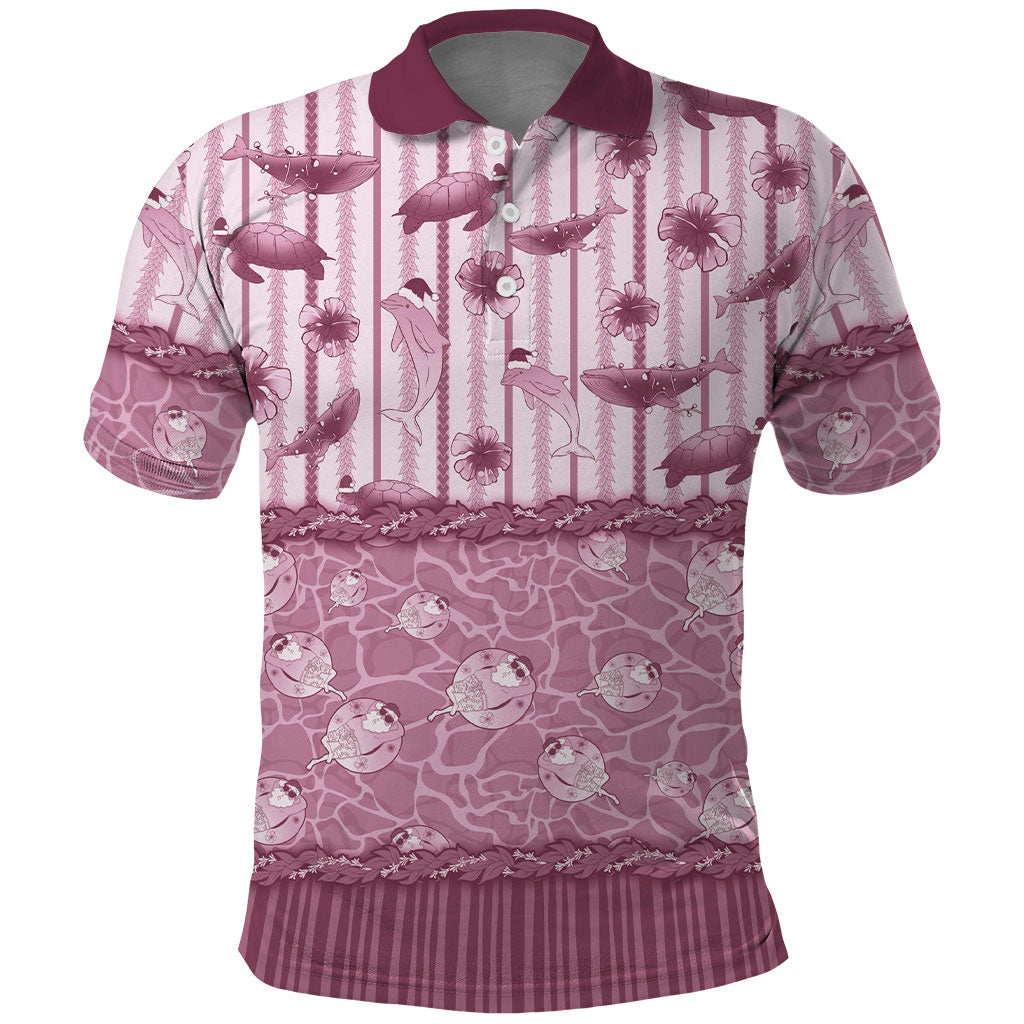 Hawaii Christmas In July Polo Shirt Dusty Pink Mele Kalikimaka Sea Animals