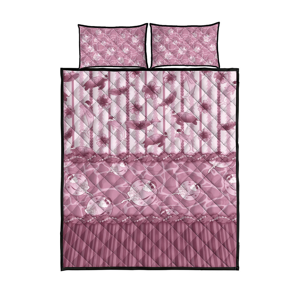 Hawaii Christmas In July Quilt Bed Set Dusty Pink Mele Kalikimaka Sea Animals