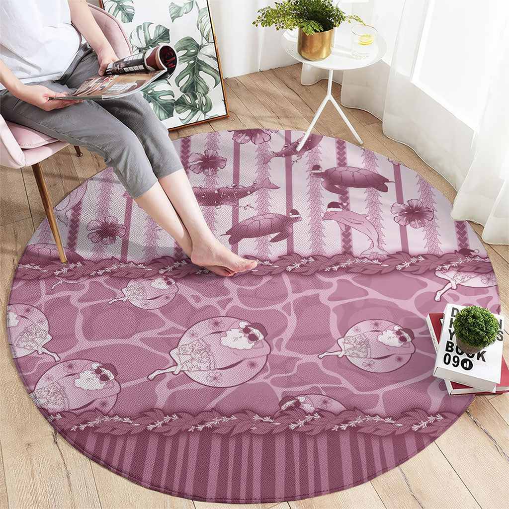 Hawaii Christmas In July Round Carpet Dusty Pink Mele Kalikimaka Sea Animals