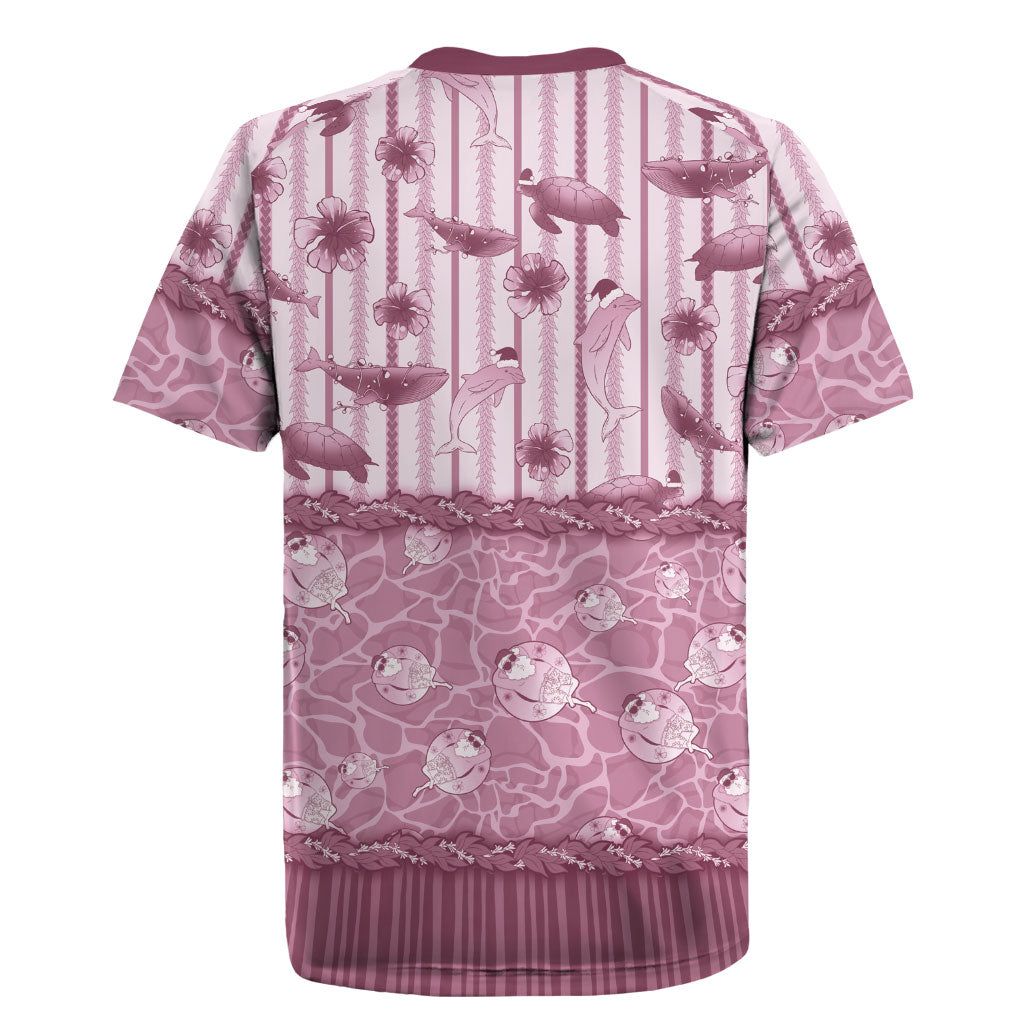 Hawaii Christmas In July Rugby Jersey Dusty Pink Mele Kalikimaka Sea Animals