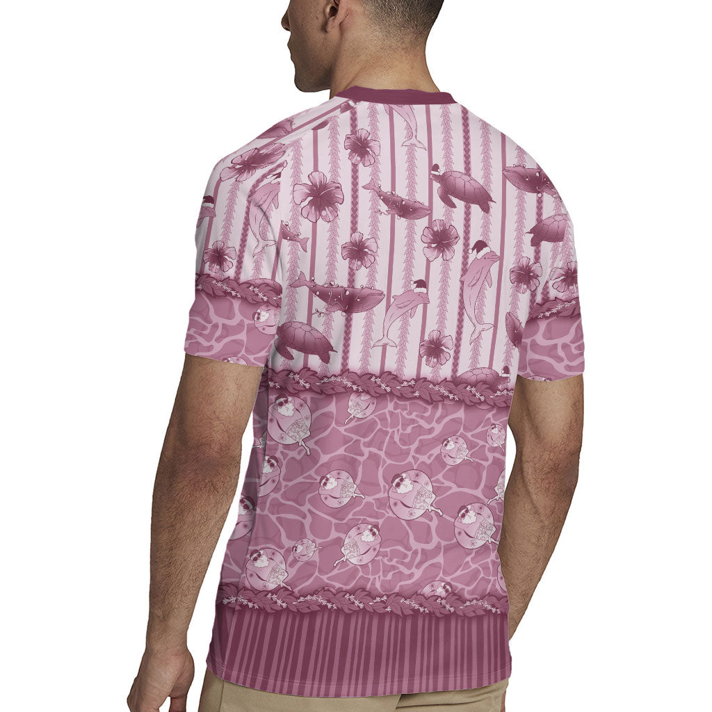 Hawaii Christmas In July Rugby Jersey Dusty Pink Mele Kalikimaka Sea Animals