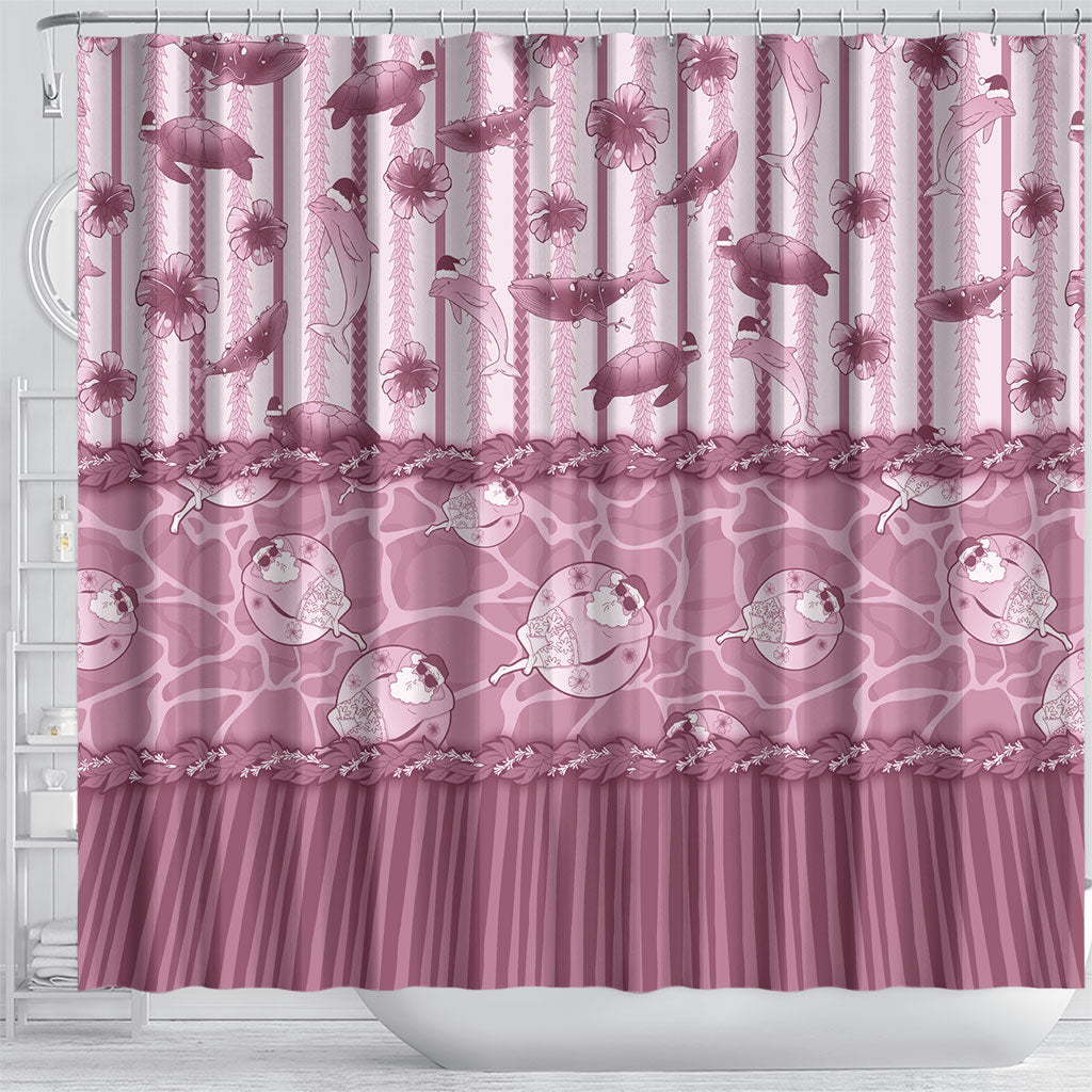 Hawaii Christmas In July Shower Curtain Dusty Pink Mele Kalikimaka Sea Animals
