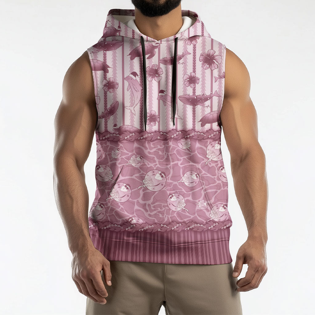 Hawaii Christmas In July Sleeveless Hoodie Dusty Pink Mele Kalikimaka Sea Animals