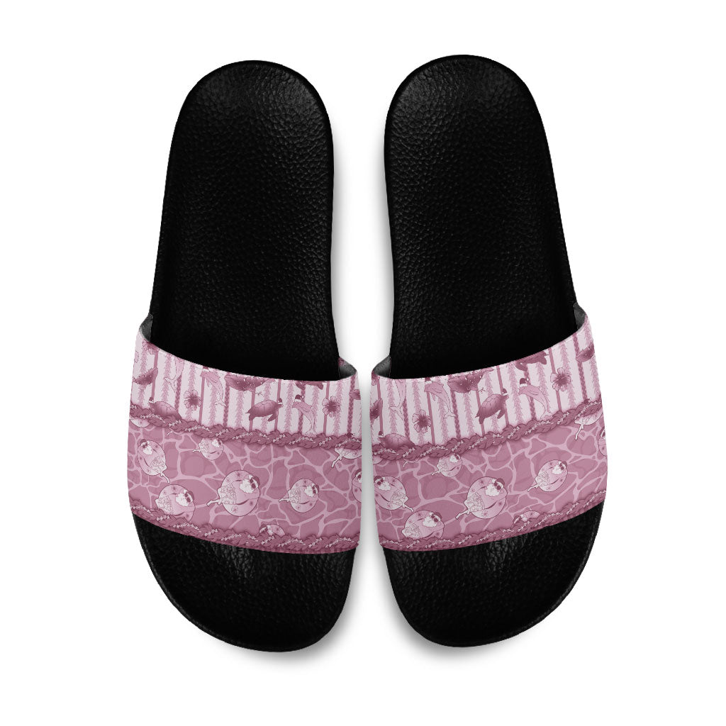 Hawaii Christmas In July Slide Sandals Dusty Pink Mele Kalikimaka Sea Animals