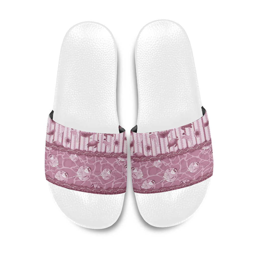 Hawaii Christmas In July Slide Sandals Dusty Pink Mele Kalikimaka Sea Animals