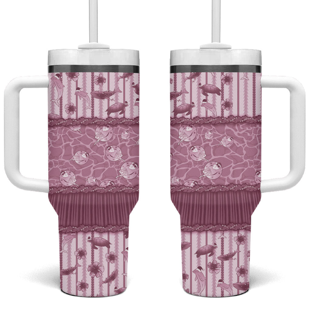 Hawaii Christmas In July Tumbler With Handle Dusty Pink Mele Kalikimaka Sea Animals
