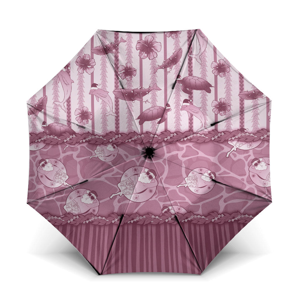 Hawaii Christmas In July Umbrella Dusty Pink Mele Kalikimaka Sea Animals