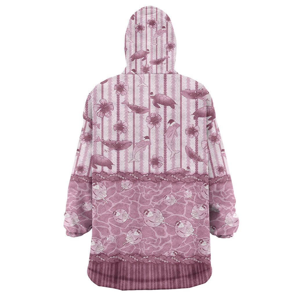 Hawaii Christmas In July Wearable Blanket Hoodie Dusty Pink Mele Kalikimaka Sea Animals