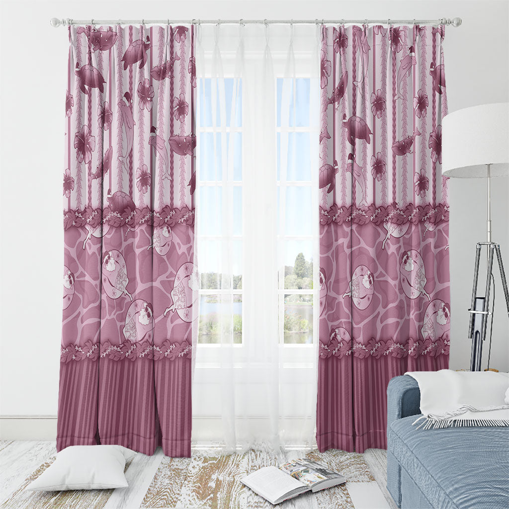 Hawaii Christmas In July Window Curtain Dusty Pink Mele Kalikimaka Sea Animals