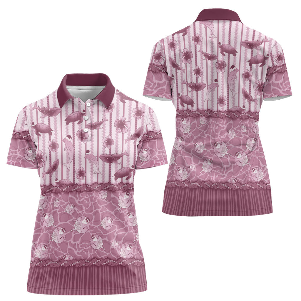 Hawaii Christmas In July Women Polo Shirt Dusty Pink Mele Kalikimaka Sea Animals