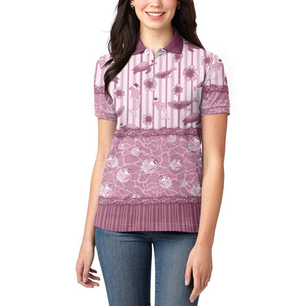 Hawaii Christmas In July Women Polo Shirt Dusty Pink Mele Kalikimaka Sea Animals