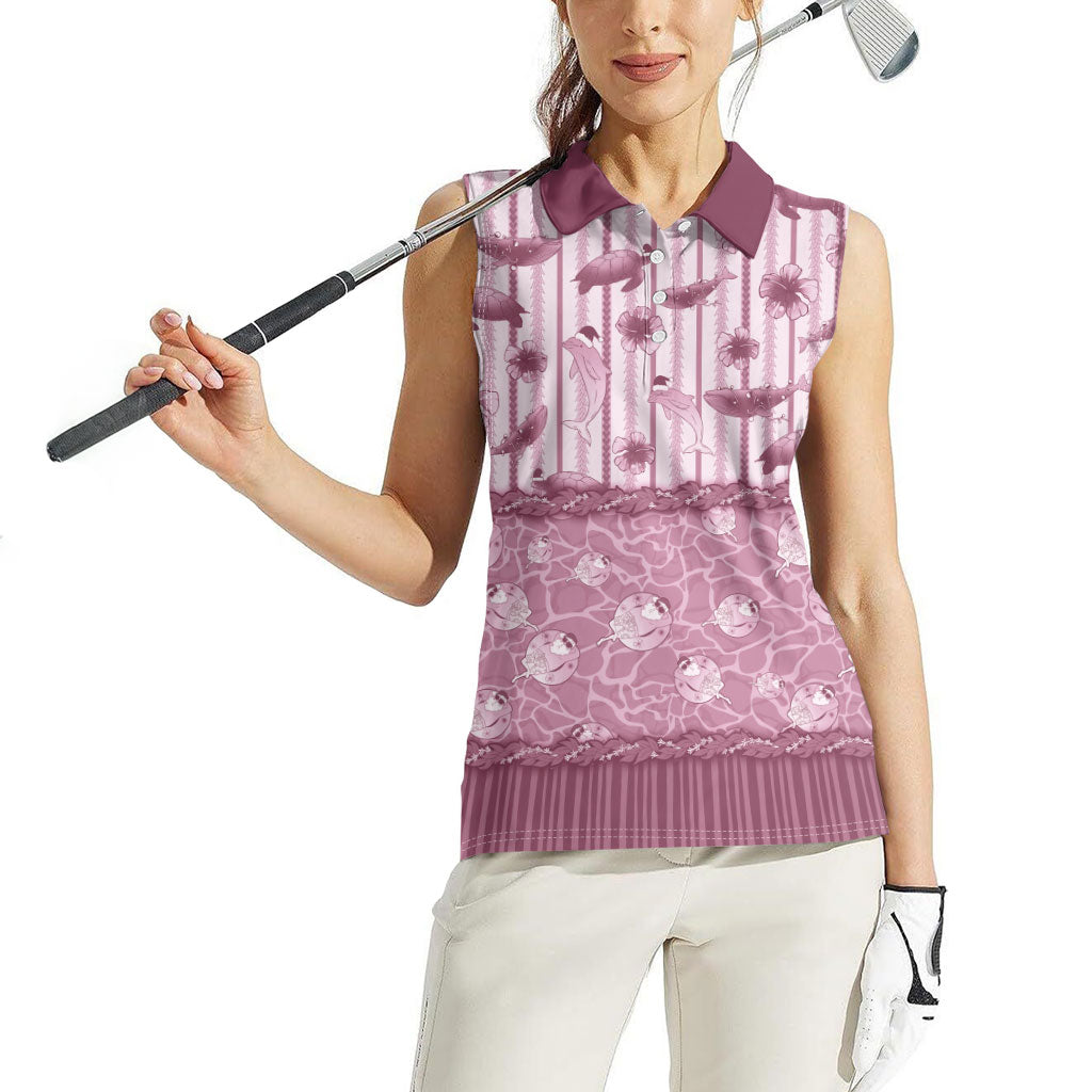 Hawaii Christmas In July Women Sleeveless Polo Shirt Dusty Pink Mele Kalikimaka Sea Animals