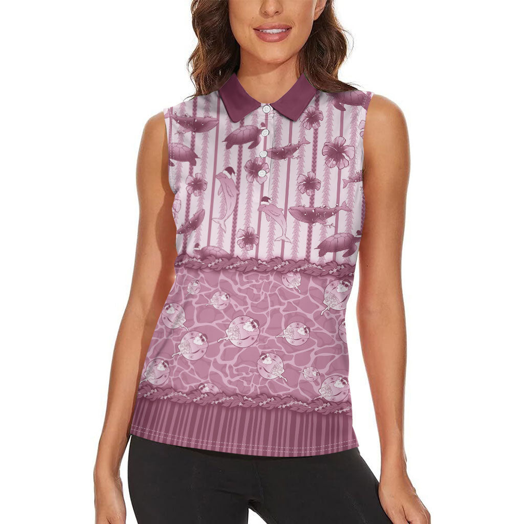 Hawaii Christmas In July Women Sleeveless Polo Shirt Dusty Pink Mele Kalikimaka Sea Animals