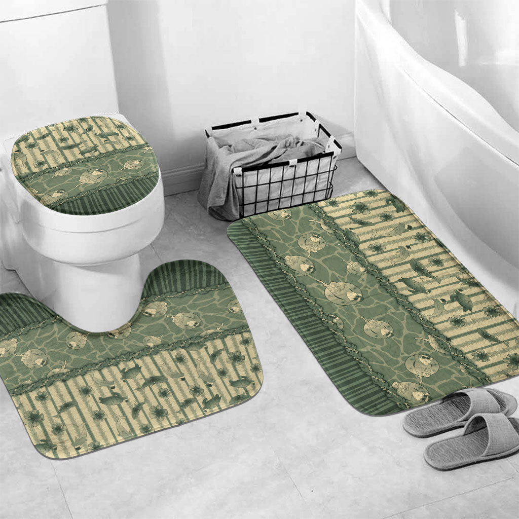 Hawaii Christmas In July Bathroom Set Olive Green Mele Kalikimaka Sea Animals