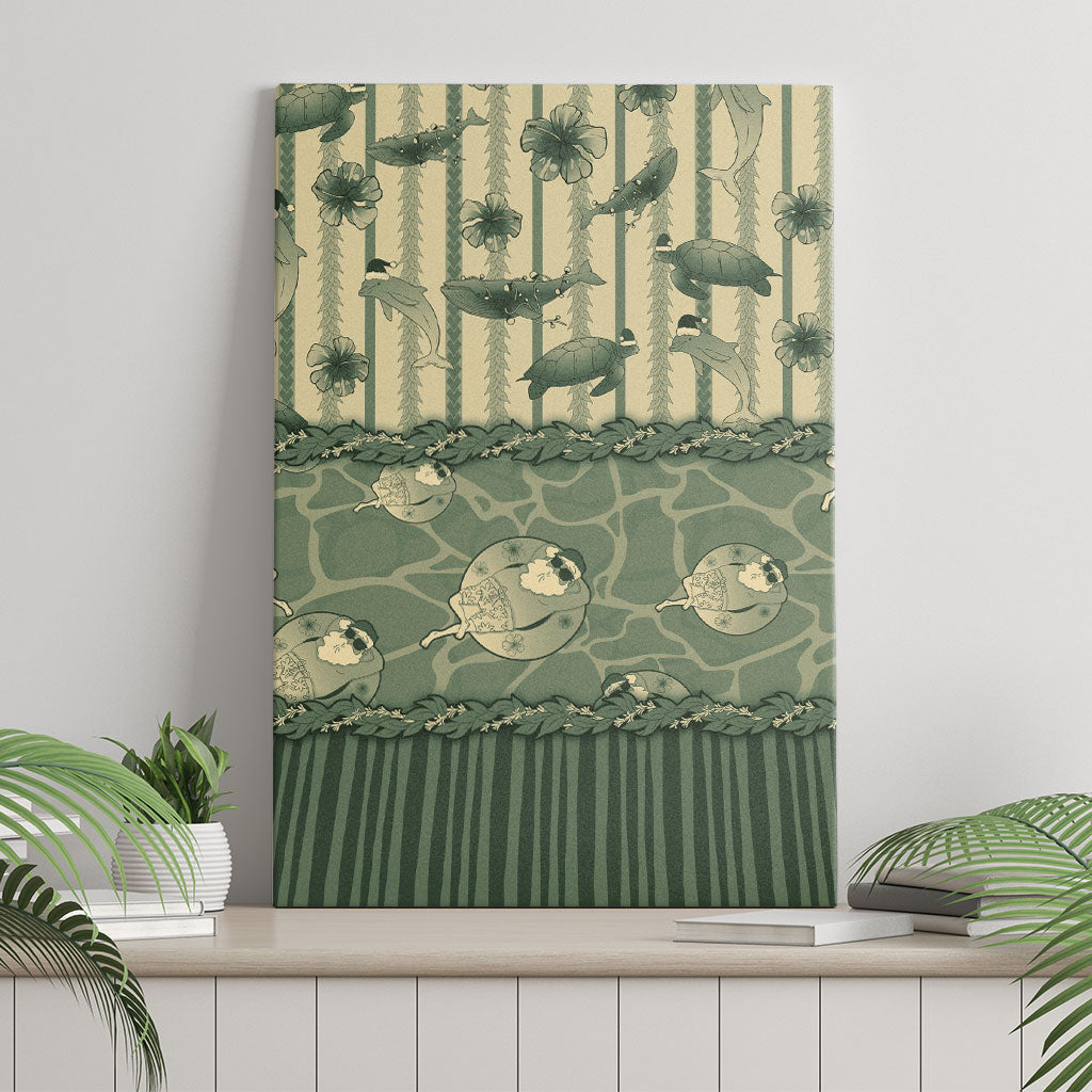Hawaii Christmas In July Canvas Wall Art Olive Green Mele Kalikimaka Sea Animals