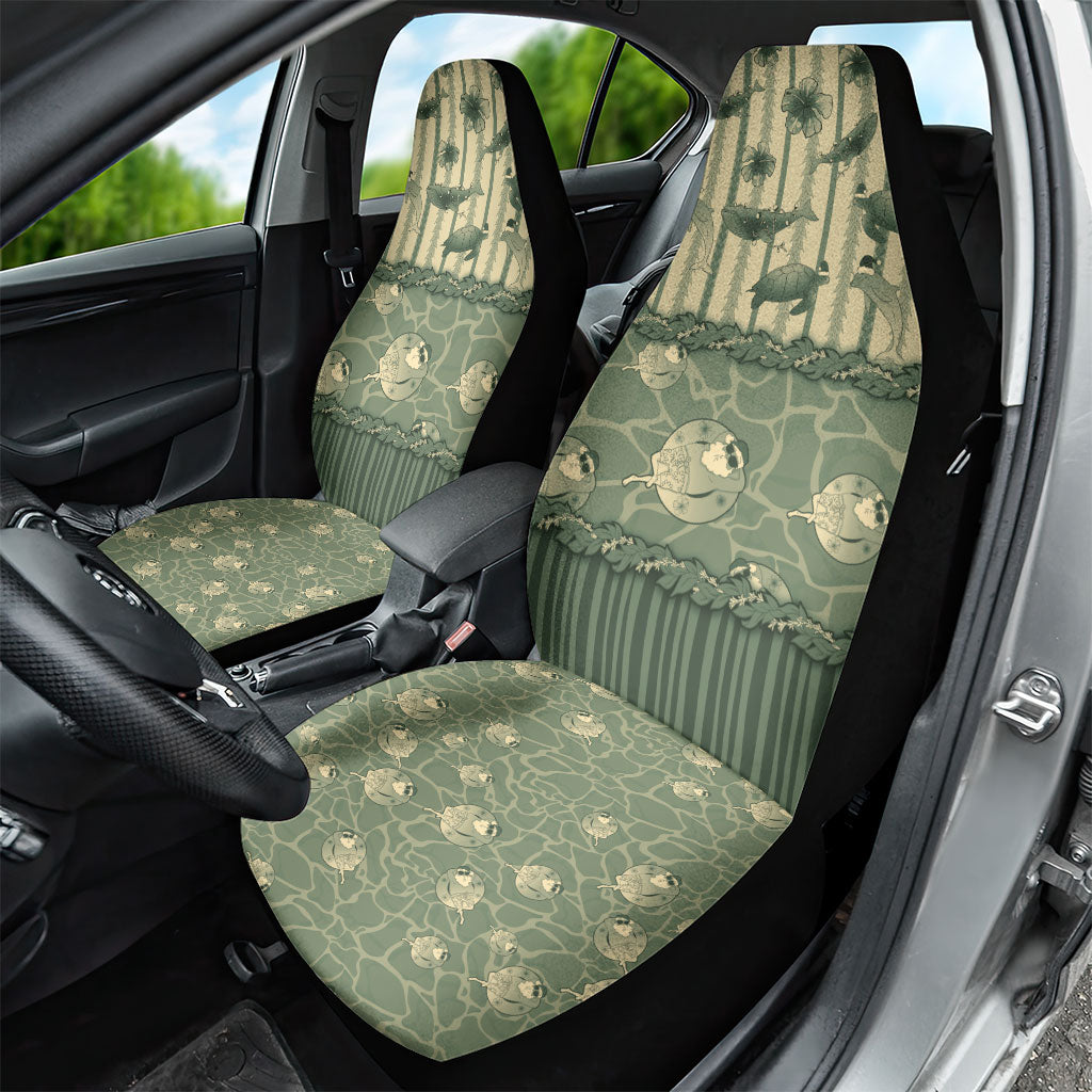 Hawaii Christmas In July Car Seat Cover Olive Green Mele Kalikimaka Sea Animals