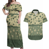 Hawaii Christmas In July Couples Matching Off Shoulder Maxi Dress and Hawaiian Shirt Olive Green Mele Kalikimaka Sea Animals