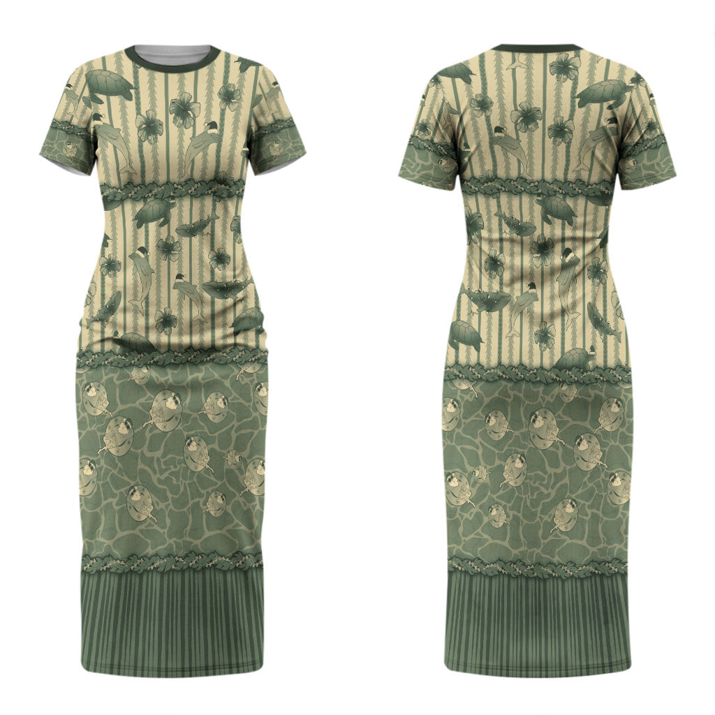 Hawaii Christmas In July Couples Matching Short Sleeve Bodycon Dress and Hawaiian Shirt Olive Green Mele Kalikimaka Sea Animals DT05 - Polynesian Pride