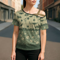 Hawaii Christmas In July Cross Shoulder Shirt Olive Green Mele Kalikimaka Sea Animals