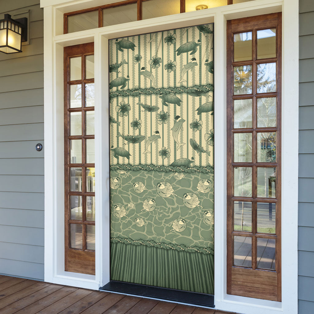 Hawaii Christmas In July Door Cover Olive Green Mele Kalikimaka Sea Animals