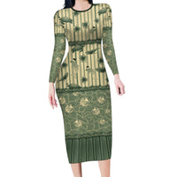 Hawaii Christmas In July Family Matching Long Sleeve Bodycon Dress and Hawaiian Shirt Olive Green Mele Kalikimaka Sea Animals