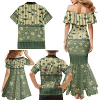 Hawaii Christmas In July Family Matching Mermaid Dress and Hawaiian Shirt Olive Green Mele Kalikimaka Sea Animals
