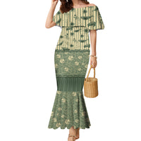 Hawaii Christmas In July Family Matching Mermaid Dress and Hawaiian Shirt Olive Green Mele Kalikimaka Sea Animals
