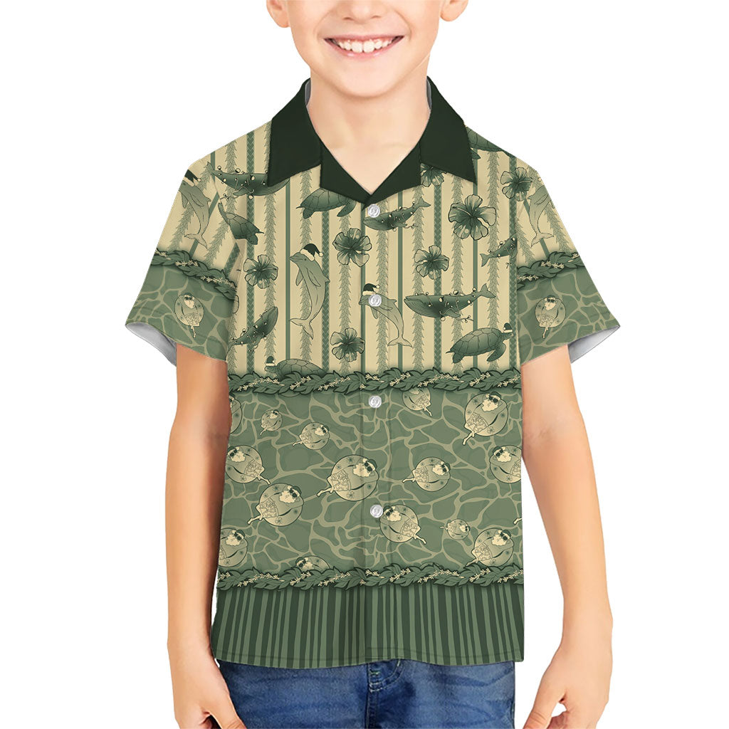 Hawaii Christmas In July Family Matching Mermaid Dress and Hawaiian Shirt Olive Green Mele Kalikimaka Sea Animals