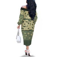 Hawaii Christmas In July Family Matching Off The Shoulder Long Sleeve Dress and Hawaiian Shirt Olive Green Mele Kalikimaka Sea Animals