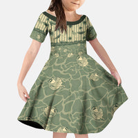 Hawaii Christmas In July Family Matching Off Shoulder Maxi Dress and Hawaiian Shirt Olive Green Mele Kalikimaka Sea Animals