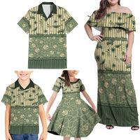 Hawaii Christmas In July Family Matching Off Shoulder Maxi Dress and Hawaiian Shirt Olive Green Mele Kalikimaka Sea Animals