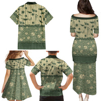 Hawaii Christmas In July Family Matching Puletasi and Hawaiian Shirt Olive Green Mele Kalikimaka Sea Animals
