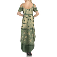 Hawaii Christmas In July Family Matching Summer Maxi Dress and Hawaiian Shirt Olive Green Mele Kalikimaka Sea Animals
