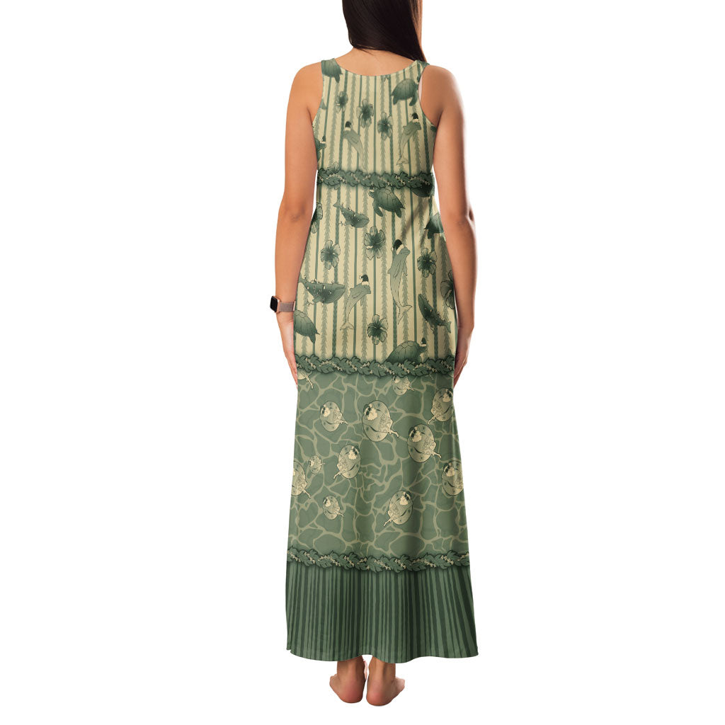 Hawaii Christmas In July Family Matching Tank Maxi Dress and Hawaiian Shirt Olive Green Mele Kalikimaka Sea Animals